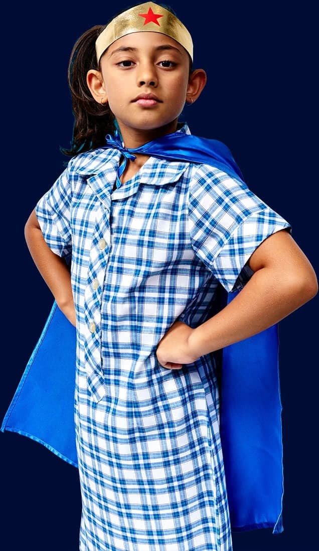 School kid dressed as a superhero